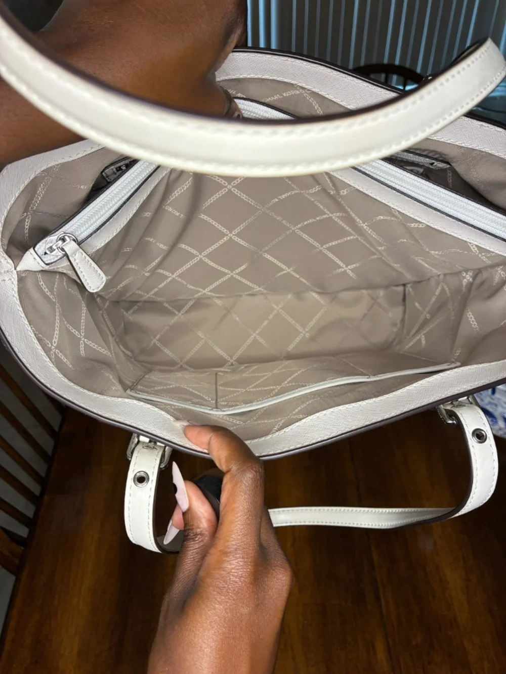🤍 Michael Kors Ivory Perforated MK Logo Tote 🤍